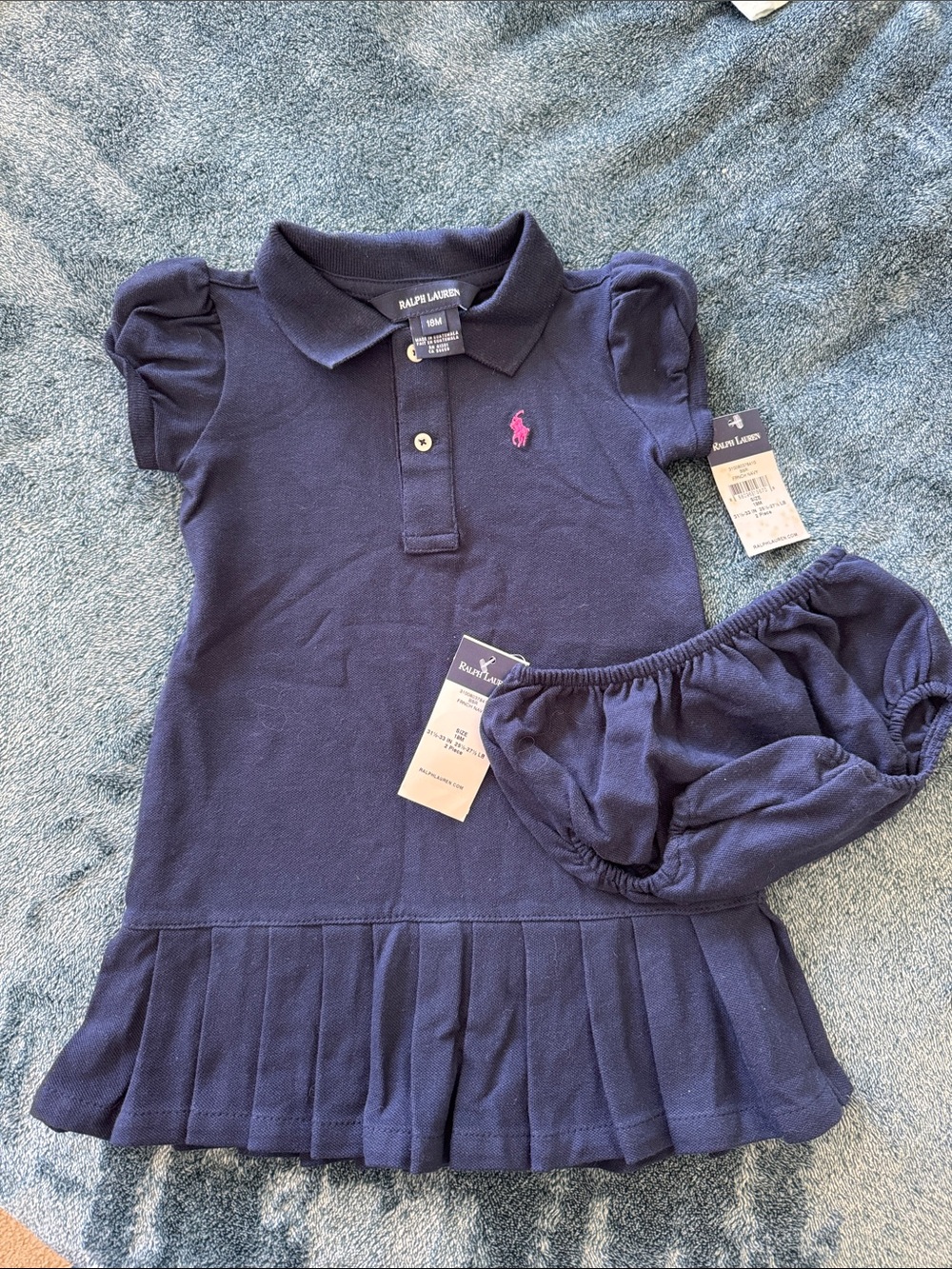 Ralph Lauren Navy Girls Polo Dress with Pink Pony